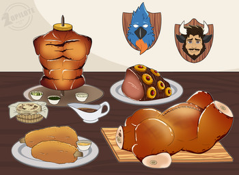 bad_end butchery character_prepared_as_food cooking cutting_board death dishes dismemberment gore gore_focus imminent_vore male peril snuff zopilotemenu neptune_mereaux tats_(antifreeze) animal_humanoid avian bird bluebird bovid bovid_humanoid bovine eastern_bluebird humanoid mammal mammal_humanoid oscine passerine thrush_(bird) absurd_res hi_res