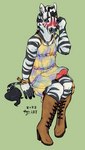 anthro clothed clothing equid equine erection erection_under_clothing flipside full-length_portrait genitals male mammal penis portrait simple_background solo trans_(lore) trans_woman_(lore) zebra