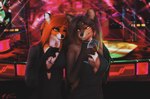 alcohol anthro beverage breasts brown_hair clothed clothing detailed_background duo ear_piercing ear_ring eyebrows eyelashes facial_piercing female fur hair lip_piercing nose_piercing nose_ring orange_body orange_fur piercing ring_piercing septum_piercing smile alenkavoxis wyla_(character) canid canine canis fox mammal wolf 2021 digital_media_(artwork)