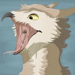 absurd_res ambiguous_gender anthro avian beak bird bodily_fluids dripping feathers forked_tongue hi_res long_tongue mouth_shot open_mouth owl piercing rose-colored_chimera saliva saliva_drip saliva_on_tongue saliva_string salivating solo tan_body tan_feathers throat tongue tongue_out vore