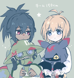 anthro armor black_body black_fur black_hair blonde_hair blue_eyes eyewear fur goggles group hair headgear helmet hug male pupils unusual_pupils wings yellow_eyes ebiebionigiri bandai_namco digimon digimon_beatbreak granit_(digimon_beatbreak) makoto_kuonji chiropmon digimon_(species) human ludomon mammal