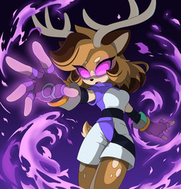 action_pose anthro bottomwear clothing dark_magic female fingerless_gloves gloves glowing glowing_eyes handwear magic magic_user pose shorts solo spots anonymous_artist sega sonic_the_hedgehog_(series) fan_character kimber_manawari cervine deer mammal visayan_spotted_deer absurd_res hi_res