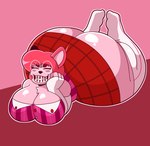 anthro big_breasts big_butt bimbo_anthro braces breasts butt clothing eyewear female glasses hair huge_butt nerd pink_body red_hair solo charrynsfw bubble_bear bear mammal hi_res