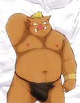 anthro asian_clothing belly big_belly black_clothing black_fundoshi black_underwear blush clothing east_asian_clothing fundoshi humanoid_hands japanese_clothing kemono lying male moobs navel nipples overweight overweight_male solo underwear snow_utamaru that_time_i_got_reincarnated_as_a_slime geld_(that_time_i_got_reincarnated_as_a_slime) mammal suid suine sus_(pig) wild_boar 2022 hi_res