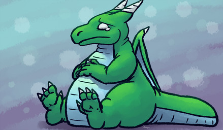 bodily_fluids claws crying green_body horn looking_aside overweight sad sitting solo tail tears wings erryx mythology dragon mythological_creature mythological_scalie scalie 2014