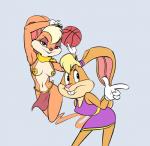 anthro ball basketball_(ball) blue_eyes breasts duo female holding_ball holding_object looking_at_viewer pasties pepipopo looney_tunes warner_brothers lola_bunny lagomorph leporid mammal rabbit