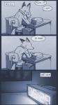 2016 anthro biped canid canine chair cheek_tuft clothed clothing comic dialogue disney english_text facial_tuft fox fur furgonomics furniture hi_res inside male mammal nick_wilde office_chair pillarbox police police_uniform red_fox rockbottomfeeder simple_background solo speech_bubble text true_fox tuft uniform zero_pictured zootopia