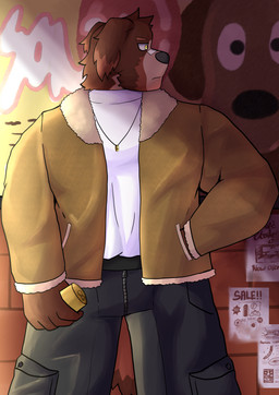 anthro band-aid bandage black_bottomwear black_clothing black_pants bottomwear canned_drink clothing detailed_background floppy_ears fur hand_in_pocket holding_object jacket male multicolored_body multicolored_fur neck_tuft pants pockets shirt solo topwear tuft white_clothing white_shirt white_topwear dragokaizer666 rouki_(dragokaizer) bernese_mountain_dog canid canine canis domestic_dog mammal molosser mountain_dog swiss_mountain_dog absurd_res hi_res
