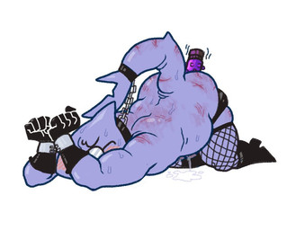 anal anal_penetration anthro ass_up belly big_butt biped blue_body blush bodily_fluids bound butt chain chained chained_collar clothed clothing collar crossdressing cuff_(restraint) cum cum_drip cum_on_ground dildo dildo_in_ass dildo_insertion dripping eyewear fishnet_stockings fist footwear frown genital_fluids glasses gloves handcuffed handcuffs handwear high_heels latex latex_clothing latex_gloves latex_handwear latex_panties latex_underwear lying male metal_cuffs minor_wound notched_tail object_in_ass on_front overweight overweight_anthro overweight_male panties panties_down partially_clothed penetration raised_tail restraints round_glasses sex_toy sex_toy_in_ass sex_toy_insertion shoes simple_background solo squish submissive submissive_anthro submissive_male sweat tail tail_tied thick_thighs three-quarter_view underwear underwear_down vibrator vibrator_in_ass wearing_glasses white_background wounded suikersmut skullgirls stanley_whitefin aquatic dagonian fish shark digital_media_(artwork)