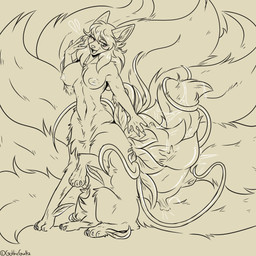 areola blush bodily_fluids breasts bulge carnivorous_plant ensnared female flower fur hair laugh male male/female monster_pred multi_tail nipples nude open_mouth plant plant_pred plant_vore simple_background slime smile solo tail teeth tongue trapped vines vore gothicguttz asian_mythology east_asian_mythology mythology canid canine elemental_creature flora_fauna fox fox_spirit mammal mammal_taur taur 1:1 digital_media_(artwork) hi_res