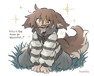 anthro bodily_fluids bottomwear brown_eyes brown_hair clothed clothing crying fully_clothed fur grass hair hoodie kneeling male pants pattern_clothing pattern_topwear plant simple_background solo sparkles striped_clothing striped_topwear stripes tan_body tan_fur tears text topwear white_background kopeni_ko mythology canid canine mammal mythological_canine mythological_creature werecanid werecanine werecreature werewolf colored english_text