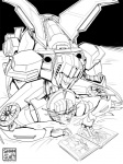 autobot bed book decepticon duo female from_behind_position furniture machine male male/female not_furry on_bed sex simple_background smile teeth wings shhh-quiet hasbro takara_tomy transformers starscream windblade cybertronian humanoid robot seeker_(transformers) 3:4 digital_media_(artwork) monochrome