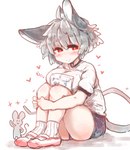 ahoge ambiguous_gender athletic_wear big_breasts big_ears blush bottomwear breast_squish breasts clothed clothing duo female footwear grey_hair gym_uniform hair heart_symbol red_eyes shirt shoes short_hair shorts sitting smile socks squish text topwear uniform sabitare touhou nazrin animal_humanoid humanoid mammal mammal_humanoid mouse mouse_humanoid murid murid_humanoid murine murine_humanoid rodent rodent_humanoid absurd_res hi_res japanese_text translated