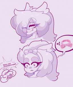 anthro blush duo female hair looking_at_viewer open_mouth simple_background smile text white_background kiss_the_carrot nintendo pokemon malpo_(kiss_the_carrot) rika_(kiss_the_carrot) banette generation_3_pokemon generation_4_pokemon ghost mismagius pokemon_(species) spirit digital_media_(artwork) english_text hi_res shaded