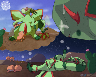 3_claws 3_toes anus biped bipedal_feral bodily_fluids butt cactus claws cum day desert dream ejaculation feet feral genital_fluids genitals group licking light male night nude oral penile penis penis_lick plant rock sex spreading sunlight thought_bubble toes tongue worship velvet706 mythology nintendo pokemon dragon flygon generation_3_pokemon mythological_creature mythological_scalie pokemon_(species) scalie trapinch vibrava 5:4 hi_res