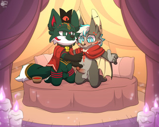 animal_genitalia animal_penis balls blush bodypaint canine_genitalia clothed clothing collar erection face_paint fur genitals hair humanoid_genitalia humanoid_penis male male/male membrane_(anatomy) membranous_wings nude penis sheath smile spread_arms tail tent wings nutty_bo cult_of_the_lamb massive_monster_(studio) red_crown_(cult_of_the_lamb) bat canid canine fennec_fox fox mammal true_fox 5:4 absurd_res hi_res