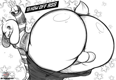 anthro backsack balls big_butt bottomwear bottomwear_down bubble_butt butt clothed clothing genitals huge_butt looking_back male no_underwear pants pants_down partially_clothed pattern_clothing pattern_sweater pattern_topwear presenting presenting_hindquarters shota smile solo striped_clothing striped_sweater striped_topwear stripes sweater text thick_thighs topwear wide_hips young young_anthro young_male nobody147 undertale undertale_(series) asriel_dreemurr boss_monster_(undertale) bovid caprine goat mammal hi_res monochrome