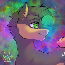 art_fight_2025 brown_body brown_fur brown_hair cutie_mark fur green_eyes hair male short_hair side_view solo standing tan_body tan_fur conditional_dnp nikoyishi hasbro my_little_pony earth_pony equid equine horse mammal pony 1:1 2025 hi_res portrait shaded