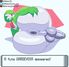 3_fingers anus balls big_anus big_butt big_penis butt butt_grab chest_spike featureless_feet feet femboy fingers genitals glistening glistening_eyes green_body green_hair hair hand_on_butt hand_on_own_butt huge_butt humanoid_genitalia humanoid_penis looking_at_viewer looking_back looking_back_at_viewer lying male multicolored_body nude on_side penis perineum pink_eyes protruding_perineum pupils short_hair spikes spikes_(anatomy) text text_box thick_thighs two_tone_body white_body melomor nintendo pokemon gardevoir generation_3_pokemon pokemon_(species) english_text gynomorph_(lore)
