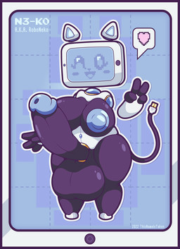 anthro areola balls big_areola big_balls big_breasts big_butt big_nipples big_penis black_body blue_background blue_glans blue_nipples blush blush_stickers breasts butt cable_tail erection gaping gaping_urethra genitals gesture glans gynomorph hand_gesture heart_symbol huge_balls huge_breasts huge_butt huge_nipples huge_penis humanoid_genitalia humanoid_penis hyper hyper_balls hyper_genitalia intersex looking_at_viewer machine multicolored_body nipples one_eye_closed open_mouth open_smile penis puffy_nipples screen screen_face shortstack shortstack_intersex simple_background slightly_chubby smile solo speech_bubble tail thick_thighs urethra usb_cable usb_tail v_sign white_body wide_hips wink thisnameistaken domestic_cat felid feline felis mammal robot 2022 digital_media_(artwork) hi_res herm_(lore)