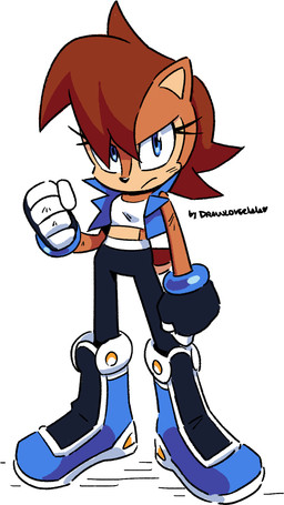 anthro blue_eyes boots brown_body brown_fur brown_hair clothed clothing eyelashes female footwear fur gloves hair handwear redesign shoes simple_background solo standing tail text white_background drawloverlala sega sonic_the_hedgehog_(series) sally_acorn chipmunk ground_squirrel mammal rodent sciurid 9:16 artist_name hi_res