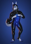 anthro backlighting bdsm begging begging_pose black_latex black_nose blue_background blue_latex bulge claws clothing collar grey_eyes headgear headwear hood latex latex_clothing latex_headwear latex_hood latex_skinsuit light looking_at_viewer male petplay pose roleplay simple_background skinsuit solo standing teeth tight_clothing tongue white_latex deusexmoose aero canid canine canis domestic_dog husky mammal nordic_sled_dog spitz 2025 digital_media_(artwork) hi_res lighting shaded signature