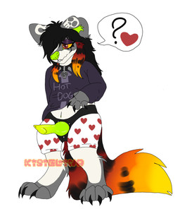 alternative_fashion anthro big_feet clothed clothed_anthro clothing dominant dominant_female emo feet female mackenzie(kisielina) overweight scene_(fashion) solo strapon kisielina canid canine hybrid mammal raccoon_dog hi_res