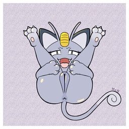 anthro border butt female genitals grey_body looking_at_viewer presenting presenting_hindquarters presenting_vulva smile solo spread_legs spreading tail vulva white_border mr_harinezumi nintendo pokemon alolan_form alolan_meowth felid generation_7_pokemon mammal pokemon_(species) regional_form_(pokemon) 1:1 absurd_res hi_res