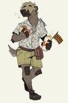 alcohol anthro beer belt belt_buckle belt_pouch beverage beverage_can blonde_hair boots bottomwear buckle can clothing container eating eating_food flag flag_(object) food footwear hair hair_over_eyes hidden_eyes holding_beer holding_beverage holding_can holding_container holding_flag holding_food holding_object holding_sandwich male sandwich_(food) shoes shorts solo strong_fat tail mawkvlt trofim_wolverine_(mawkvlt) gulonine mammal mustelid musteline wolverine 2:3 hi_res