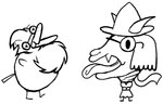 ambiguous_gender anthro beak breasts chest_tuft clothing dress duo eyebrows eyewear feathers female feral floppy_ears glasses hair hat headgear headwear horn lop_ears scarf simple_background tail tail_feathers teeth tongue tongue_out tuft white_background wizard_hat schreckengast deltarune undertale_(series) berdly ralsei avian bird bovid caprine darkner goat mammal 2018 black_and_white digital_drawing_(artwork) digital_media_(artwork) hi_res line_art monochrome procreate_(artwork)