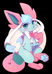 abstract_background anthro blue_body blue_eyes blue_fur blue_inner_ear blue_pupils blush female fur glistening glistening_eyes looking_at_viewer mouth_closed pink_ears pupils solo bloominglynx nintendo pokemon eeveelution generation_4_pokemon generation_6_pokemon glaceon hybrid pokemon_(species) sylveon 2024 alpha_channel hi_res signature