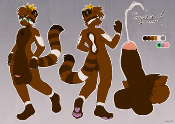 anthro balls big_balls big_penis bodily_fluids brown_body brown_fur chest_tuft claws crown crown_only cum cumshot ejaculation erection eyebrows flaccid foreskin fur gender_symbol genital_fluids genitals geometric_background gold_(metal) gold_crown gold_jewelry green_eyes grid_background hair headgear headgear_only huge_balls huge_penis humanoid_genitalia humanoid_penis hyper hyper_balls hyper_genitalia hyper_penis jewelry long_tail male male_symbol markings mouth_closed multicolored_body multicolored_fur nude orgasm outline pattern_background pawpads penis pink_pawpads rear_view ring_(marking) ringed_tail simple_background smile solo striped_markings striped_tail stripes symbol tail tail_markings text tongue tongue_out tuft white_body white_fur white_stripes riotbackup gyoza99 canid canine mammal raccoon_dog tanuki 2022 absurd_res artist_name digital_media_(artwork) hi_res model_sheet signature
