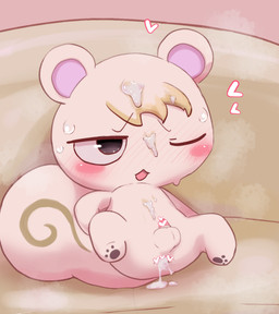 3_toes after_sex animal_genitalia animal_penis anthro balls blush bodily_fluids chibi cum cum_in_ass cum_inside cum_on_self erection feet fur genital_fluids genitals heart_symbol male nude penis sheath sheathed_tapering_penis small_penis solo tapering_penis toes white_body white_fur young young_anthro badwingm animal_crossing nintendo marshal_(animal_crossing) mammal rodent sciurid tree_squirrel hi_res adult_(lore)