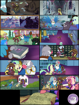 book horn kitchen_utensils library map minecart ruins shadow tools whisk wings hyperchibiabsol friendship_is_magic hasbro my_little_pony mythology applejack_(mlp) fan_character flurry_heart_(mlp) fluttershy_(mlp) pinkie_pie_(mlp) princess_cadance_(mlp) princess_celestia_(mlp) princess_luna_(mlp) rainbow_dash_(mlp) rarity_(mlp) scavengeseek twilight_sparkle_(mlp) avian equid equine gryphon horse mammal mythological_avian mythological_creature mythological_equine pegasus pony unicorn winged_unicorn absurd_res hi_res