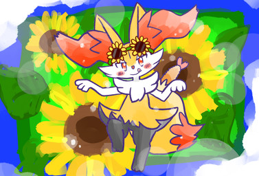 ambiguous_anthro ambiguous_gender anthro biped blush blush_stickers closed_smile detailed_background dipstick_tail eyewear eyewear_on_head flower food front_view glasses glasses_on_head looking_at_viewer markings mouth_closed no_pupils object_in_tail on_one_leg plant pose shrimp_(food) smile solo standing sunflower tail tail_markings tongue tongue_out annyui0611 nintendo pokemon braixen canid generation_6_pokemon mammal pokemon_(species) 2024 digital_drawing_(artwork) digital_media_(artwork) full-length_portrait hi_res japanese_description portrait translated_description