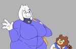 age_difference anthro belly big_breasts breasts duo eyewear female glasses huge_breasts male mature_female nerd older_female overweight overweight_female size_difference slightly_chubby smaller_male olozva deltarune undertale_(series) toriel wan_(olozva) alien bear bovid caprine goat mammal monster