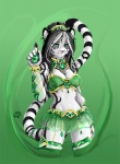 anthro biped black_hair bra bracelet breasts cleavage clothed clothing facial_markings female fur gem green_eyes hair head_markings jewelry looking_at_viewer markings solo standing stripes tail underwear white_body white_fur thumbclawz felid mammal pantherine tiger green_theme