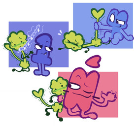 :< bdsm blue_body chain collar green_body group not_furry petplay roleplay sitting smile smirk clockstops3am conditional_dnp battle_for_dream_island contest_for_millions_of_thousands object_shows four_(bfb) kratcy_(cfmot) one_(bfdi) algebralian animate_inanimate hi_res