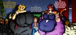 anthro bag belly bendy_straw beverage big_belly big_breasts blonde_hair blush bowl breasts brown_hair candy clothing container cosplay cup dessert drinking_straw female food furniture group hair holidays huge_breasts male navel_outline obese obese_anthro obese_female open_mouth overweight overweight_anthro overweight_female popcorn red_hair sofa text viroveteruscy back_to_the_future capcom darkstalkers halloween belle_oliver cody_rogers marty_mcfly morrigan_aensland sophia_wester bird_dog canid canine canis domestic_dog felid golden_retriever human hunting_dog mammal pantherine retriever tiger 2017 absurd_res english_text hi_res