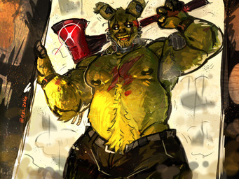 anthro areola armpit_hair axe barazoku belly belly_hair belt biceps big_muscles bodily_fluids body_hair bottomwear breath chest_tuft clothed clothing fur happy_trail holding_axe holding_object holding_weapon inside lens_flare looking_at_viewer machine male manly musclegut muscular muscular_anthro muscular_male musk musk_clouds narrowed_eyes nipples open_mouth open_smile painterly pants pecs scar simple_background smile solo standing sweat teeth thick_arms topless topless_anthro topless_male tuft weapon wire ezi_zeke five_nights_at_freddy's five_nights_at_freddy's_3 scottgames springtrap_(fnaf) animatronic lagomorph leporid mammal rabbit robot 2025 4:3 absurd_res hi_res signature