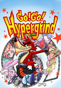 alternative_fashion angry anthro belt big_nose black_stripes blue_body blue_fur bottomwear boxers_(clothing) clothed clothing eyebrows facial_piercing fangs fur green_eyes grey_body grey_fur group hair hat headgear headwear heart_symbol logo looking_at_viewer machine male midair nose_piercing nose_ring onesie orange_hair pants piercing pose punk red_body red_eyes red_fur ring_piercing sagging_pants sharp_teeth skateboard smile star striped_body striped_fur stripes tail tan_body tan_fur teeth text thick_eyebrows toony topless underbite underwear vehicle white_body white_fur wristband yellow_sclera syaokitty atlus go!_go!_hypergrind sega decker mr._smith_(go!_go!_hypergrind) penny_(ggh) vert_(go!_go!_hypergrind) canid canine canis domestic_cat domestic_pig felid feline felis haplorhine human mammal monkey pantherine primate robot suid suine sus_(pig) tiger wolf 2020 absurd_res english_text hi_res redraw signature