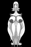 anthro avian_feet beak big_breasts black_background black_eyes breasts feathered_arms feet female genitals huge_breasts inverted_nipples navel nipples pussy simple_background talons toes renv avian erosion_bird monster opium_bird 2023 greyscale hi_res monochrome