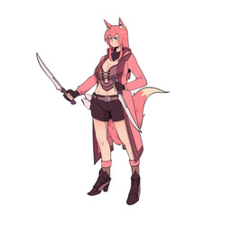 boots bottomwear breasts cleavage clothed clothing coat dagger female footwear hair high_heeled_boots high_heels kerchief long_coat long_hair melee_weapon shoes shorts solo topwear weapon potaroe neva_(beans) animal_humanoid canid canid_humanoid canine canine_humanoid fox_humanoid humanoid mammal mammal_humanoid 1:1 absurd_res hi_res