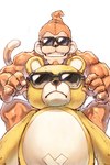 anthro duo eyewear fur grin male orange_body orange_fur plushie smile sunglasses teddy_bear yellow_body yellow_fur p!k@ru bandai_namco digimon digimon_(species) etemon monzaemon 2:3 hi_res