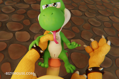 anthro duo female genitals male male/female penis size_difference tongue tongue_out vulva bizymouse mario_bros nintendo bowser green_yoshi koopa scalie yoshi 2026 3:2 3d_(artwork) digital_media_(artwork) hi_res