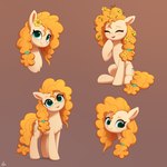 accessory chest_tuft cutie_mark eyes_closed female feral flower flower_in_hair hair hair_accessory happy messy_hair orange_body orange_hair orange_tail plant simple_background smile solo tail tuft luminousdazzle friendship_is_magic hasbro my_little_pony pear_butter_(mlp) earth_pony equid equine horse mammal pony 1:1 2022 digital_media_(artwork) hi_res