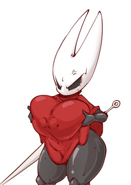 angry big_breasts big_butt biped black_body bodily_fluids breast_squish breasts butt clothing cross-popping_vein empty_eyes female fingers melee_weapon red_clothing simple_background squish standing sweat sweatdrop thick_thighs weapon white_background mossyartburger hollow_knight:_silksong hollow_knight_(franchise) team_cherry hornet_(hollow_knight) arachnid arthropod insect spider 2025 hi_res