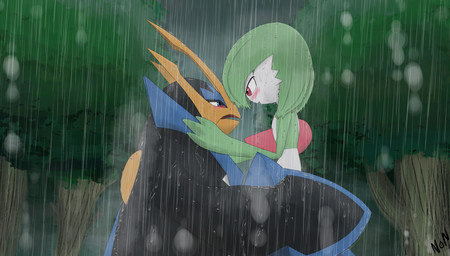anthro blush date duo eye_contact female feral foreheads_touching forest lifting_partner looking_at_another male male/female on_model plant raining romantic romantic_ambiance romantic_couple smile tree water nongen nintendo pokemon avian bird empoleon gardevoir generation_3_pokemon generation_4_pokemon penguin pokemon_(species) hi_res