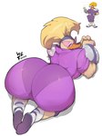 anthro big_butt butt clothed clothing female fur simple_background solo yellow_body yellow_fur vilf disney mighty_ducks tanya_vanderflock anatid anseriform avian bird duck absurd_res hi_res