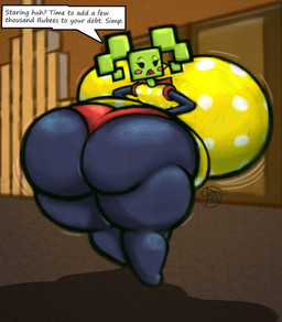big_breasts big_butt black_arms black_butt black_eyes black_legs black_text blush blush_stickers bow_tie breasts butt clothed clothed_female clothed_humanoid clothing dialogue door dress eyelashes featureless_feet feet female female_humanoid green_eyelids green_hair green_head hair half-closed_eyes hands_on_hips hands_on_own_hips huge_breasts huge_butt huge_thighs hyper hyper_breasts hyper_butt hyper_thighs inside looking_at_viewer looking_back looking_back_at_viewer narrowed_eyes not_furry open_mouth panties pattern_clothing pattern_dress pattern_floor pigtails pink_blush question_mark questioning_tone rectangular_speech_bubble red_bow_tie red_clothing red_panties red_tongue red_underwear shadow solo speech_bubble spots spotted_clothing spotted_dress square_(anatomy) square_head standing talking_to_viewer text thick_thighs tongue underwear white_speech_bubble wide_hipped_female wide_hipped_humanoid wide_hips yellow_clothing yellow_dress steelalloy mario_bros nintendo paper_mario mimi_(paper_mario) humanoid 2024 digital_media_(artwork) english_text hi_res shaded signature watermark